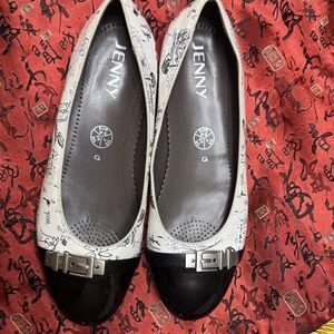 Ara Black and Cream Flats with Buckle Detail